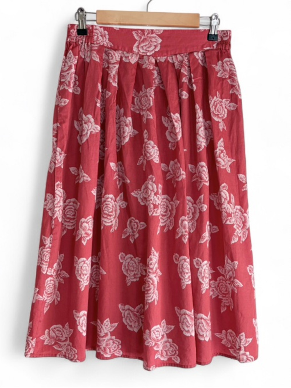 ModCloth Red Floral 100% Cotton Full Midi Skirt with Pockets Size S
